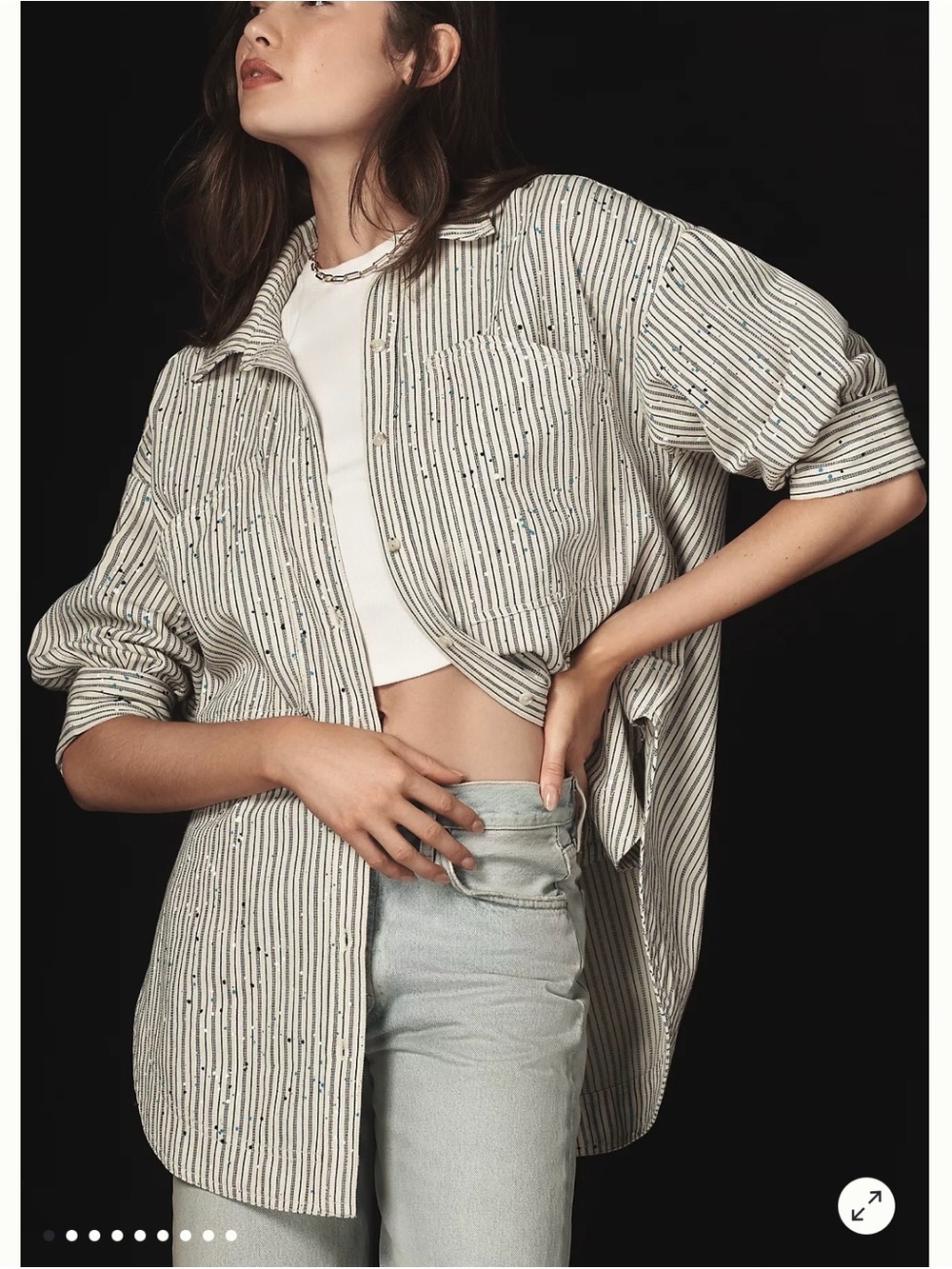 Pilcro Studio Smock Striped Button Down Shirt Oversized Cotton Top Boho Size S